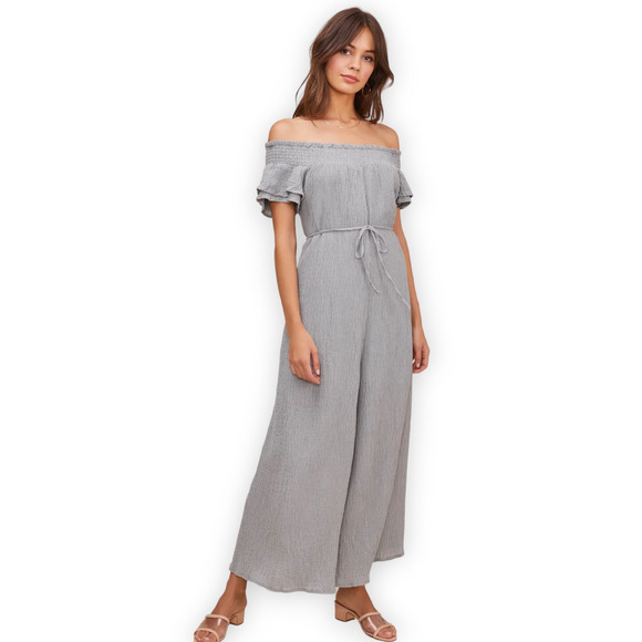 NEW ASTR the label Maura Jumpsuit in Slate Size Small Crepe Lightweight - Picture 2 of 13